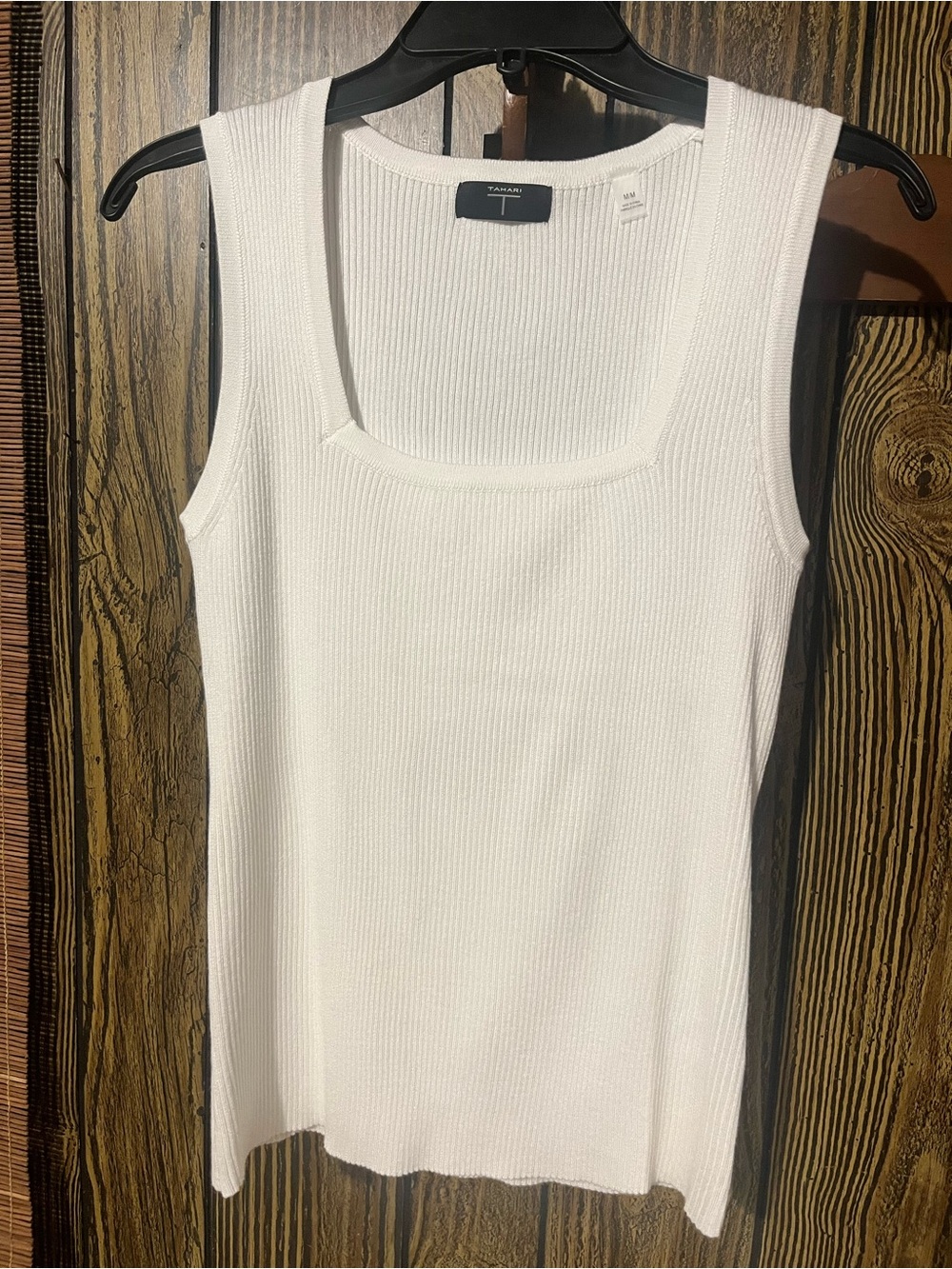 Tahari White Ribbed Square-Neck Tank - Picture 5 of 6